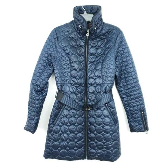 Laundry Shelli Segal Puffer Coat Belted Mid-Length Navy Blue Women Medium - Picture 1 of 7